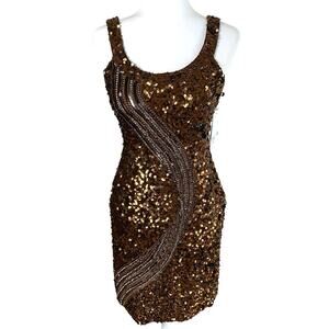 NEW Vintage Scala Size 6 100% Silk Sequin Mini Dress Brown Sleeveelss Cocktail